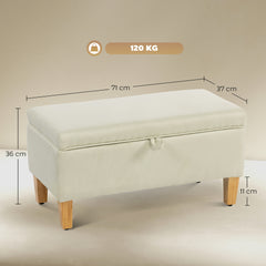 Fynco - 30L Linen Storage Ottoman Padded Footstool with Rubberwood Legs for Storage Box, Bed End, Shoe Bench, Seating, Beige