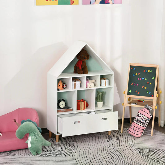 Kids House-Designed Bookshelf, with Drawer – Blue & White