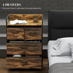 Rustic Chest of Four Fabric Drawers - Rustic Brown