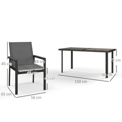 Seven-Piece Metal Dining Set, with Glass-Top Table - Grey