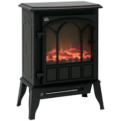 Fynco - Freestanding Electric Fireplace, Electric Stove Heater with LED Flame Effect, Overheating Safety System, 1000W/2000W Black