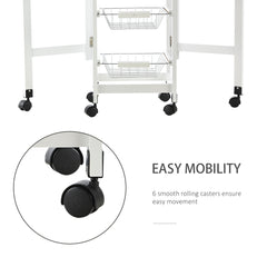 Drop-Leaf Kitchen Cart Trolley w/ 3 Baskets Drawer Surface Top 6 Universal Wheels Rolling Storage Unit Kitchen Home Dining Island White Oak Tone