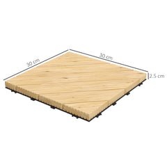 27 Pcs Wooden Interlocking Decking Tiles, 30 x 30 cm Anti-slip Outdoor Flooring Tiles, 0.81㎡ per Pack, All Weather Use for Patio, Balcony, Terrace, Hot Tub, Yellow