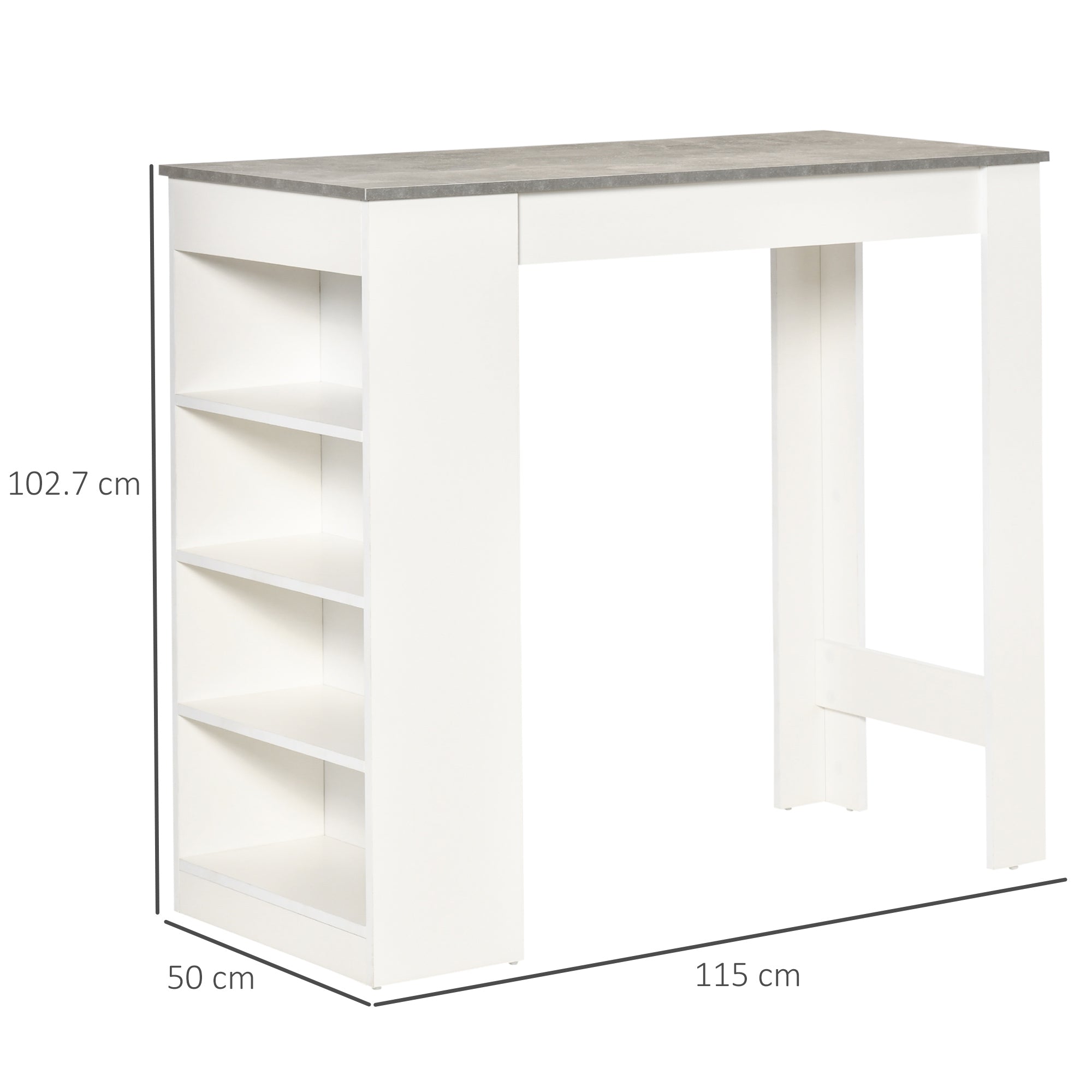 Bar Table, Dining Table with 4-Tier Storage Shelf for Breakfast Bar, Kitchen, Dining Room, Living Room, Grey