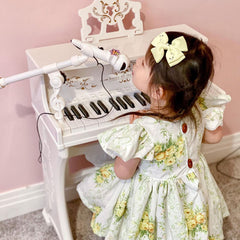 37 Keys Kids Piano Mini Electronic Keyboard Light Kids Musical Instrument Educational Game Children Grand Piano Toy Set w/Stool & Microphone & Music Stand (White)