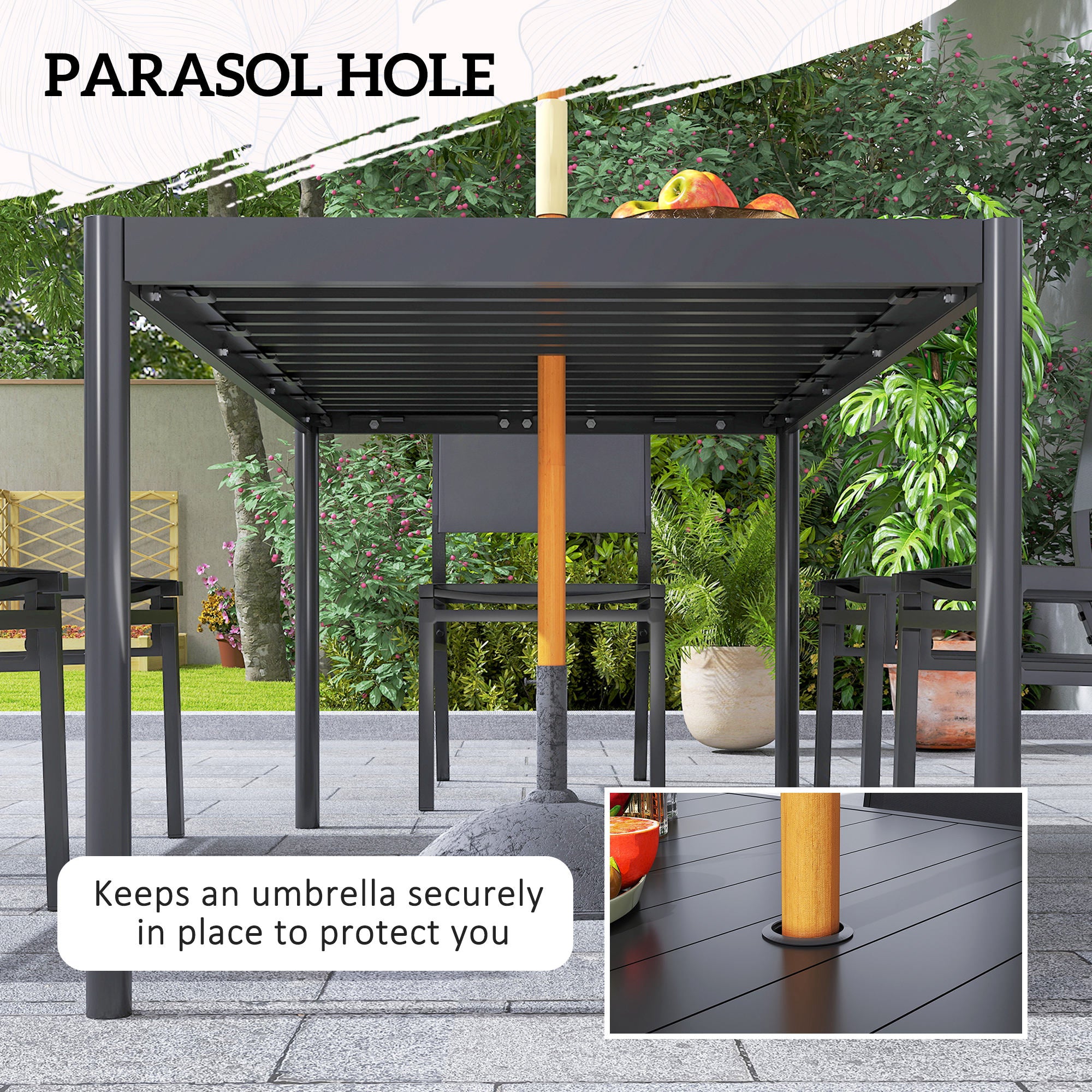 Seven-Piece Steel Dining Set, with Aluminium-Top Table