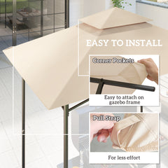 Fynco - Grill Gazebo Replacement Canopy Roof for 1.5 x 2.4m Frame, UPF50+ Protection, Double Tiered 5' x 8' Outdoor BBQ Gazebo Cover Replacement, TOP COVER ONLY, Beige