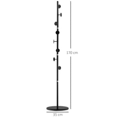 Coat Rack Free Standing Hall Tree with 8 Round Disc Hooks for Clothes, Hats,Purses, Steel Entryway Coat Stand with Marble Base for Entryway, Living Room, Bedroom, Black