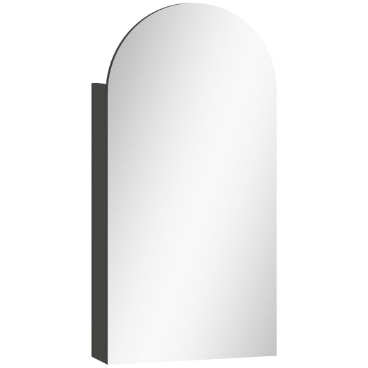 Fynco - Arched Bathroom Mirror Cabinet with Adjustable Glass Shelves - Black