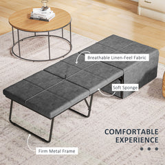 Folding Bed with Linen Sponge Mattress and Dust Cover, Foldable Guest Bed Compact Single Bed with Metal Frame, 69 x 181.5 cm, Grey