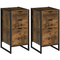 Bedroom Chest of Drawers Set of 2, Industrial 3-Drawer Dresser, Storage Drawers Unit with Metal Frame for Living Room, Rustic Brown