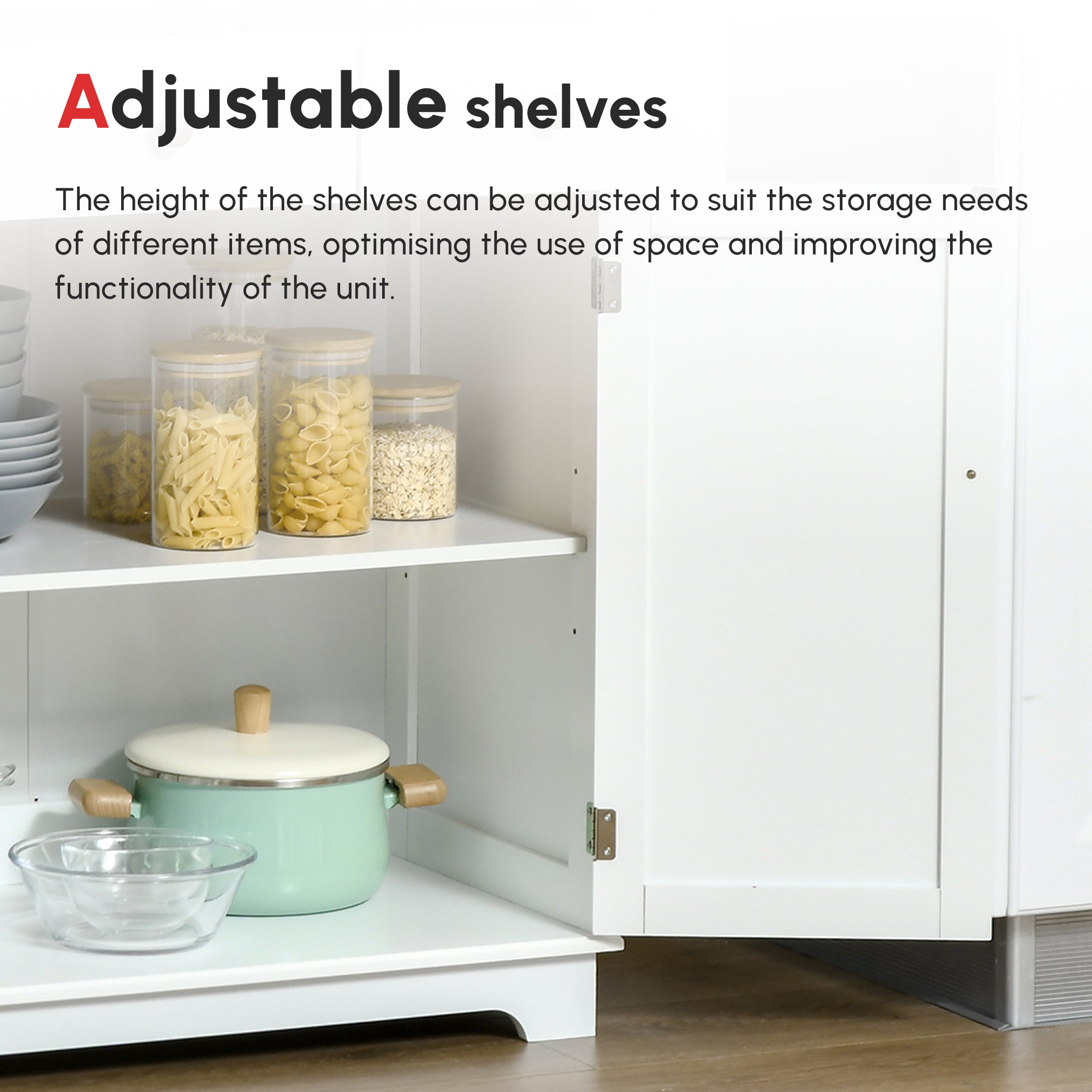 Kitchen Floor Cabinet Side Storage Cupboard Multi-use Sideboard Table with Solid Wood Top, Adjustable Shelf,Drawer for Dining Room, Living Room,Hallway