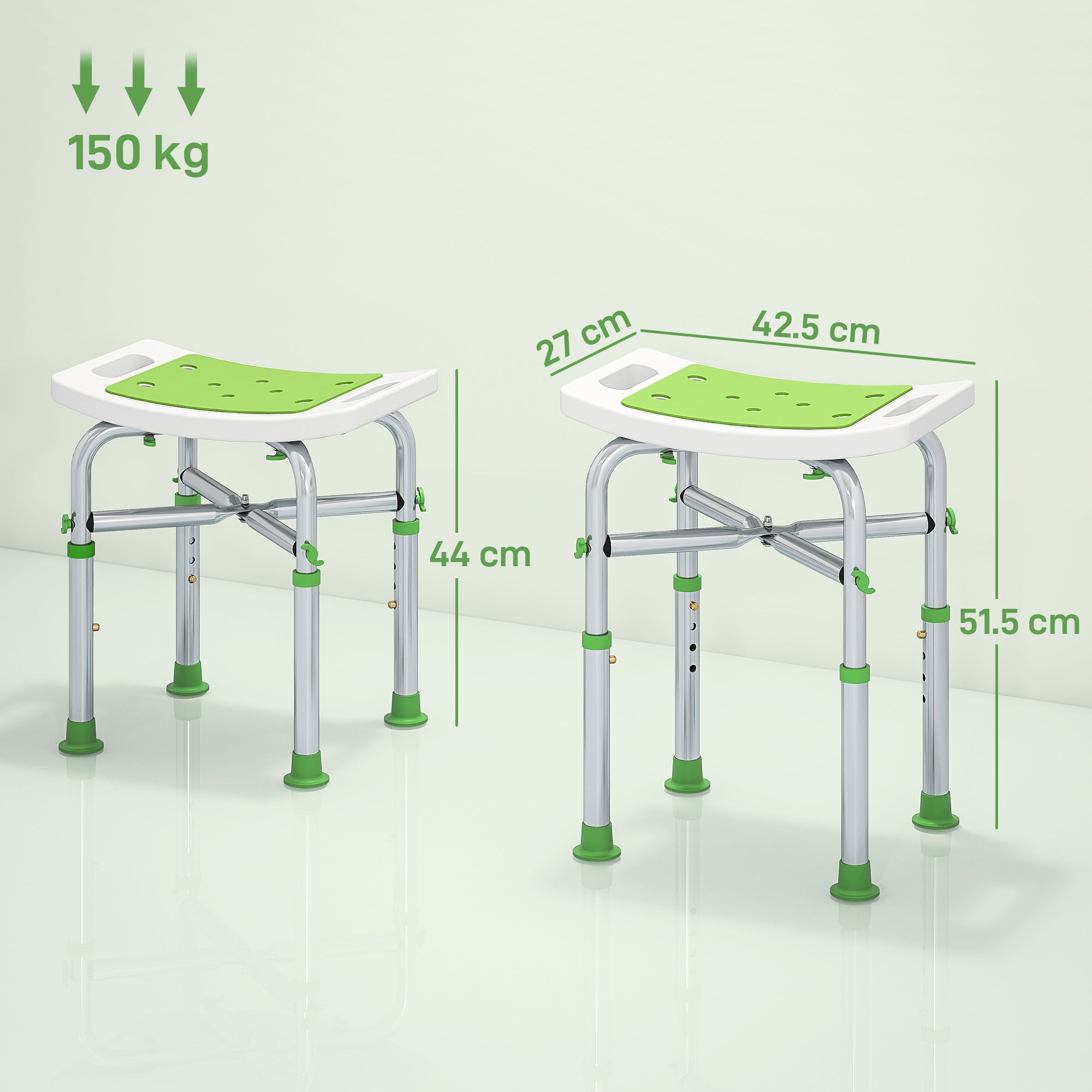 Fynco - 44-51.5cm Aluminium Frame Shower/Bath Stool - Green