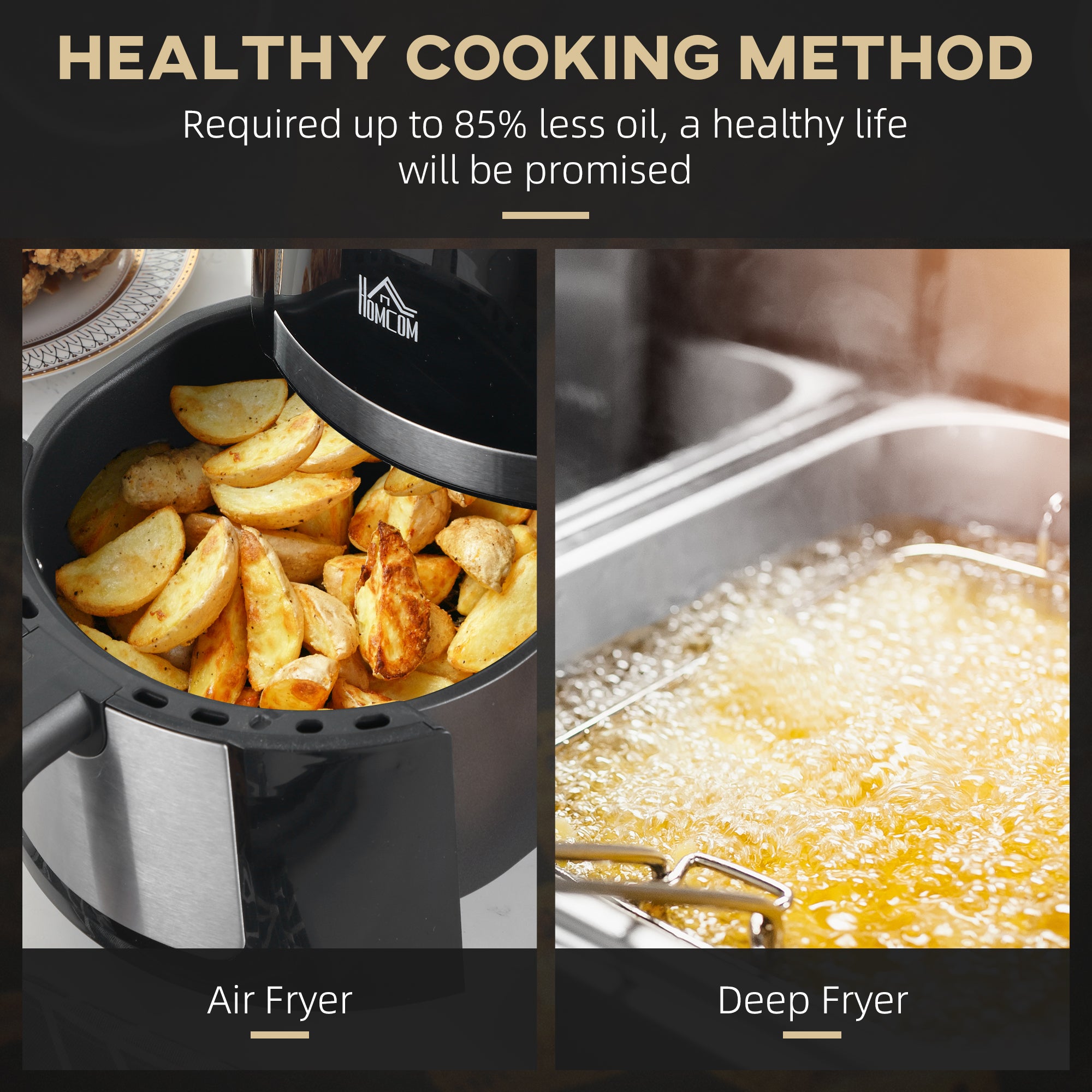 4L Air Fryer, 1300W Air Fryer Oven with Digital Touch Display, Rapid Air Circulation, 12 Cooking Programs, Adjustable Temperature, Timer, Nonstick Basket for Oil Less or Low Fat Cooking, Black