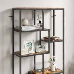 Fynco - Seven-Tier Geometric Bookcase - Brown/Black