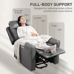 Power Lift Recliner Chair for Elderly, Overstuffed Faux Leather Riser and Reclining Chair with USB A+C Ports, Remote Control, Recliner Armchair for Living Room, Charcoal Grey