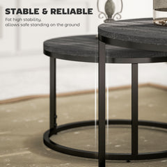 Set of Two Marble-Effect Stacking Tables - Black
