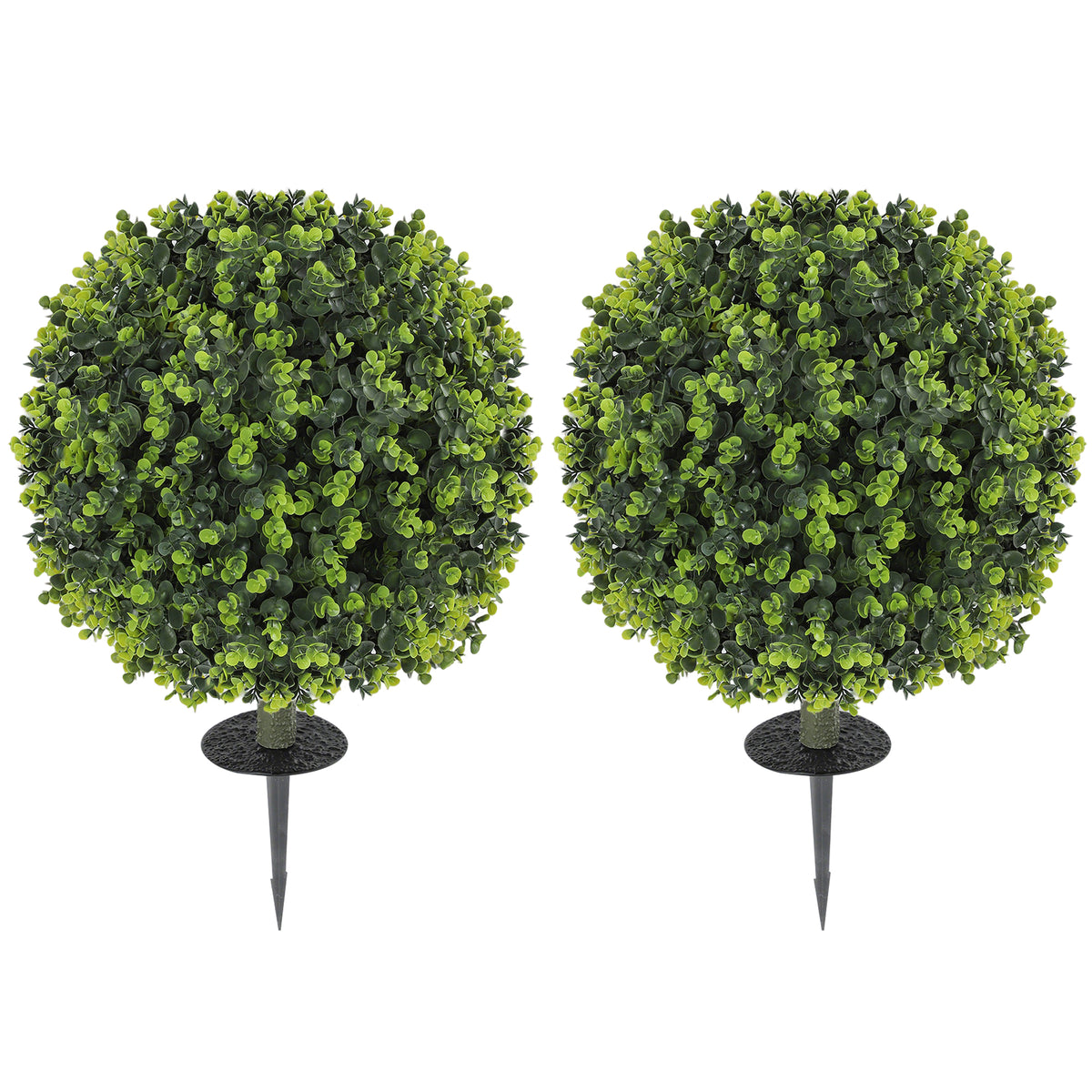 Fynco - Set of 2 40 cm Artificial Boxwood Topiary Ball Bush with Integrated Ground Stake, Indoor Outdoor UV Resistant Faux Greenery, Faux Plants for Garden, Porch, Balcony