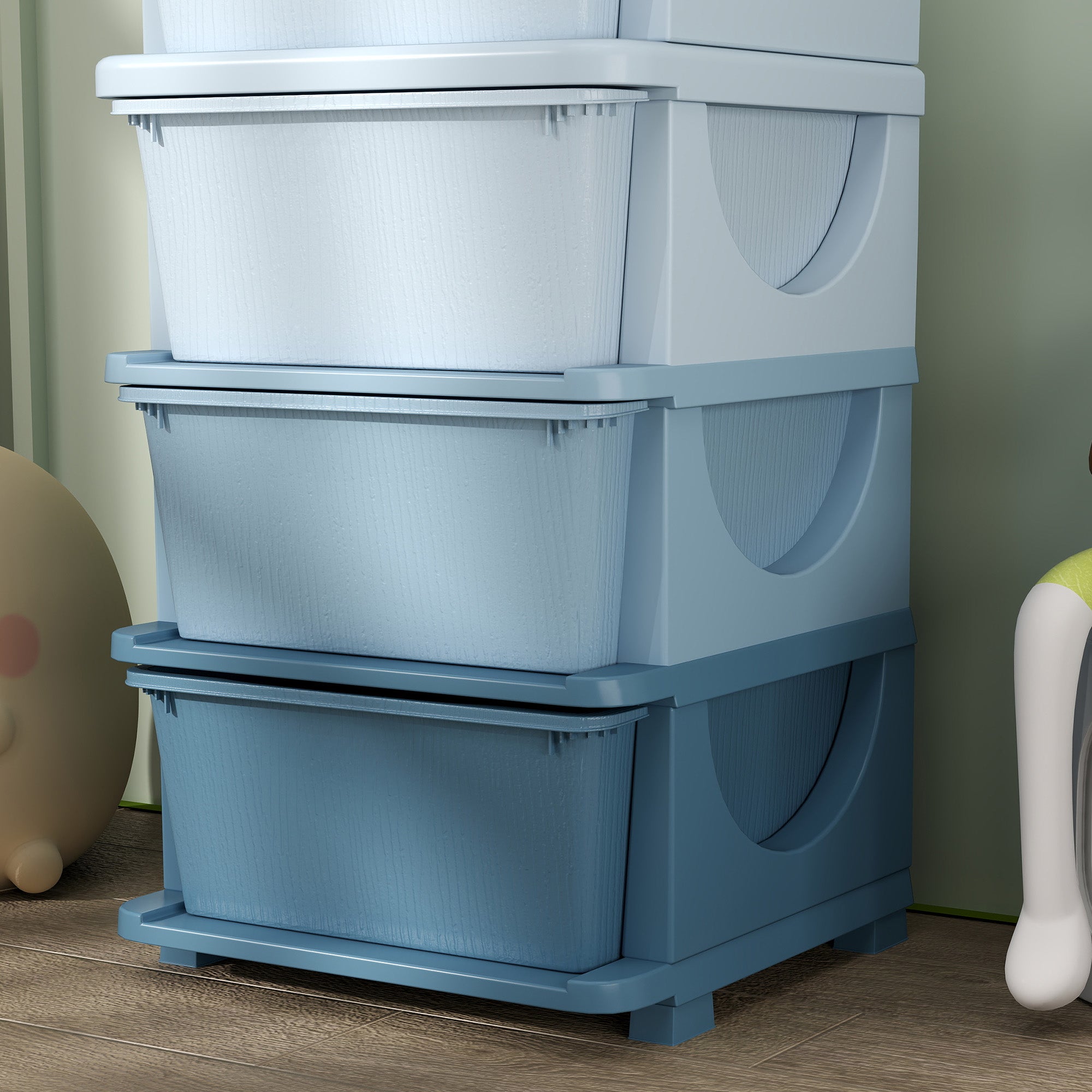 Four-Tier Kids Storage Boxes, with Four Drawers - Blue