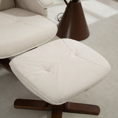 Fynco - Linen Swivel Recliner Chair with Footstool, Upholstered Reclining Armchair with Wooden Base for Living Room, Beige