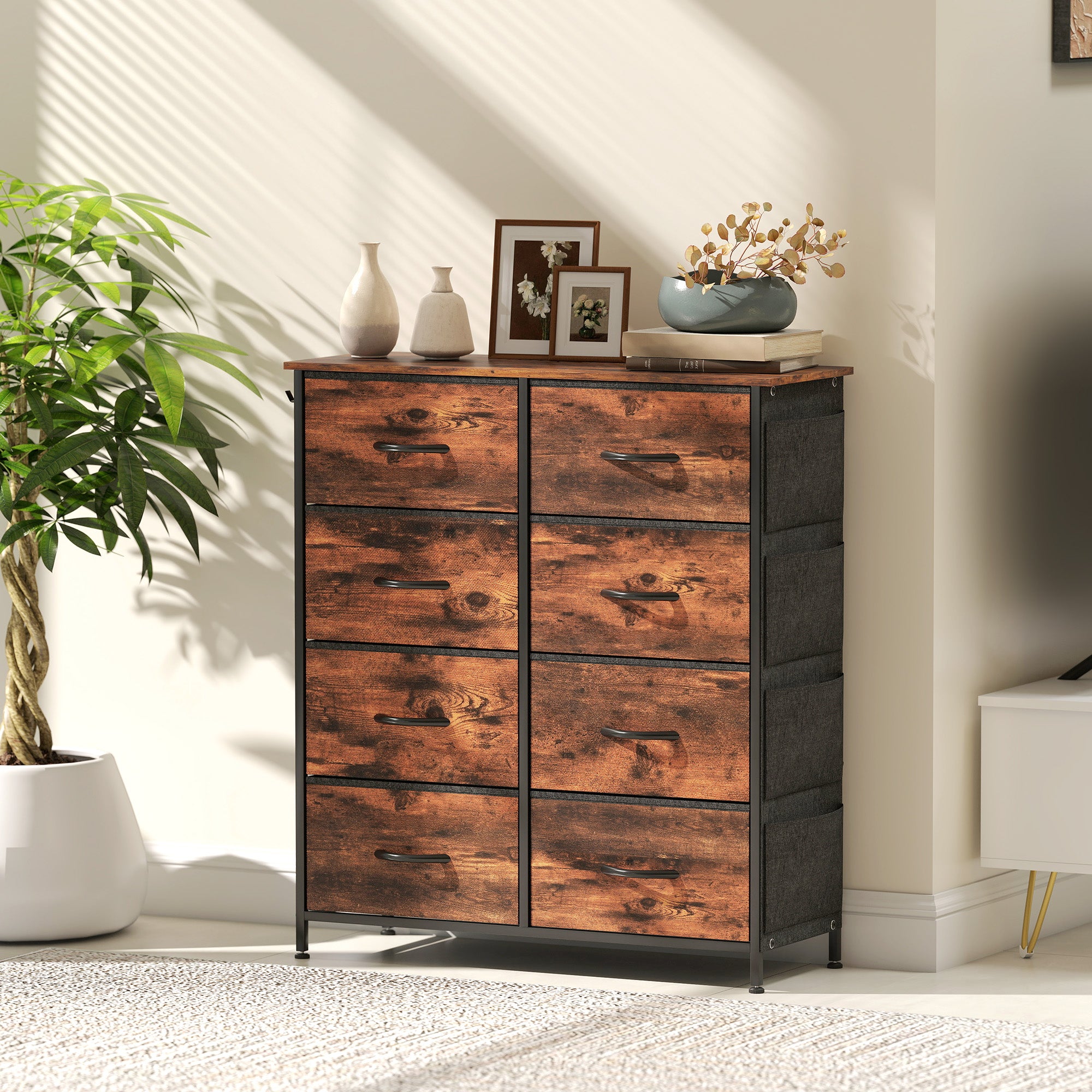 Chest of Eight Fabric Drawers - Rustic Brown