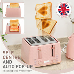 Kettle and Toaster Set, 1.7L 3000W Fast Boil Jug Kettle, 4 Slice Toaster with 7 Level Browning Controls, Light Pink