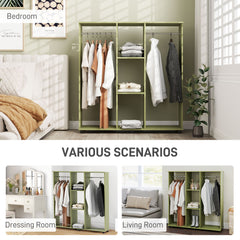 Open Wardrobe Double Mobile Storage Shelves Organizer W/6 Wheels-Green