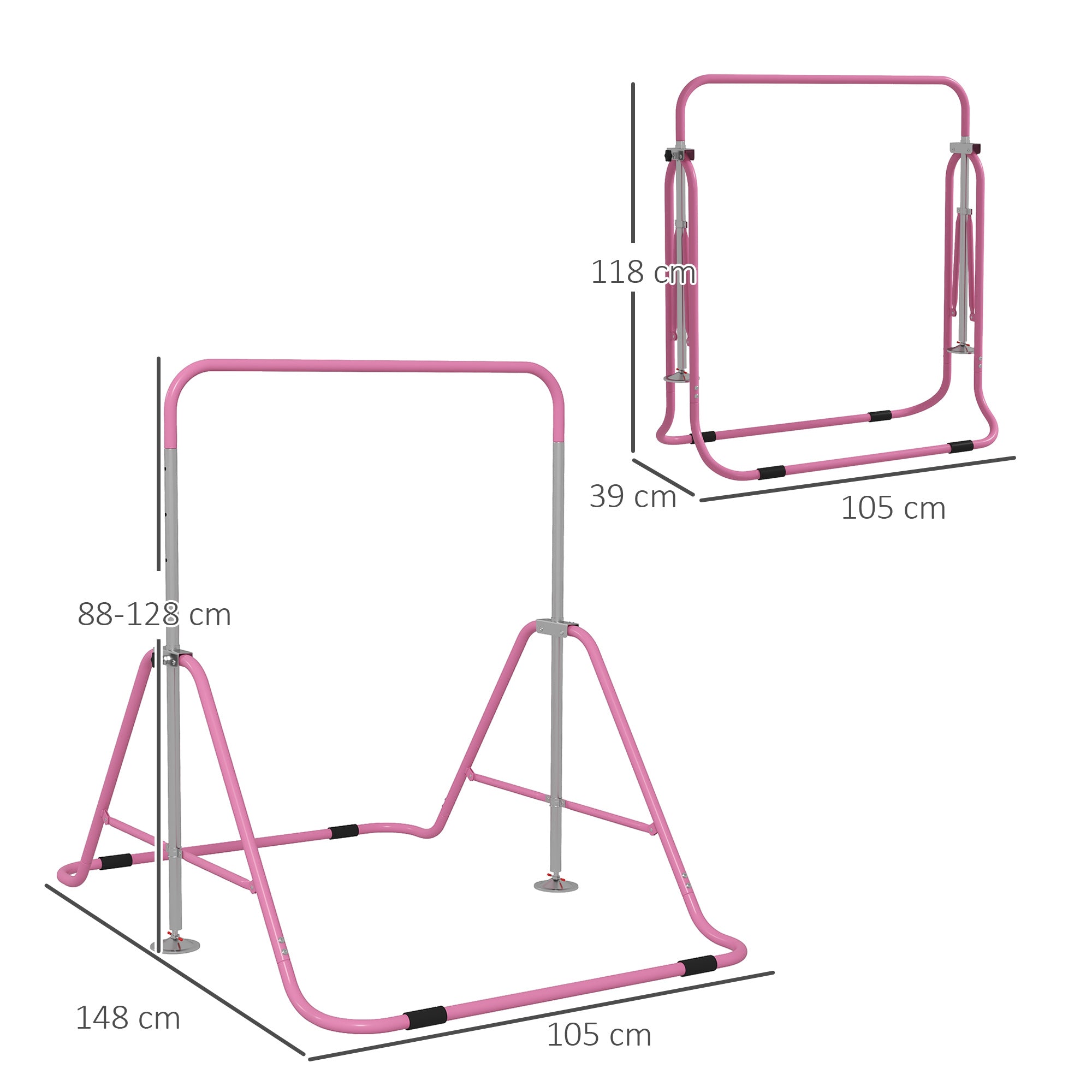 Kids Gymnastic Bar, with Adjustable Height, Foldable Horizontal Bars - Pink