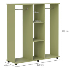Open Wardrobe Double Mobile Storage Shelves Organizer W/6 Wheels-Green