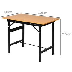 100 cm Foldable Garage Work Bench, Craft Table MDF Workstation, Heavy-duty Steel Frame with Ruler, Protractor
