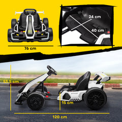 24V Electric Go Kart for Kids with Adjustable Seat for 6-12 Years, White