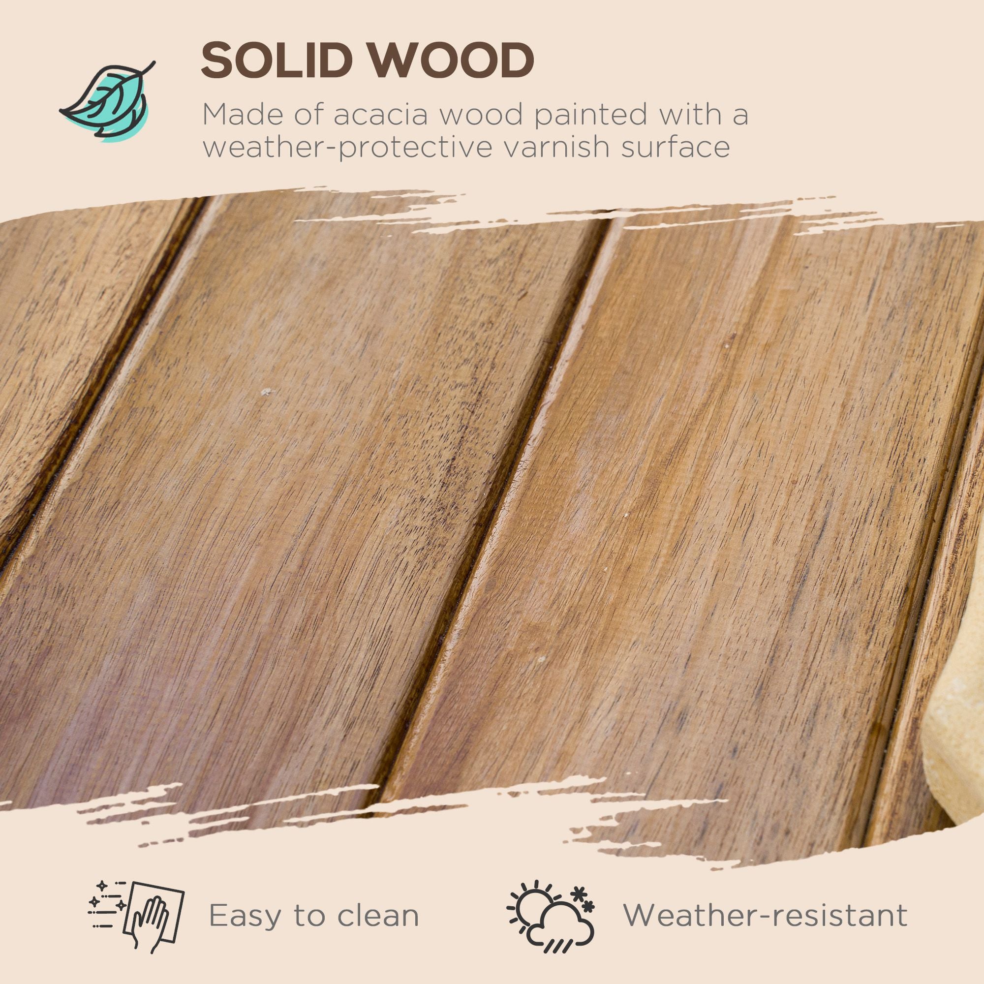 3 Pieces Picnic Bench Set with Table and 2 Benches, Acacia wood Dining Trestle Beer Table and Seat, Natural Wood Finish