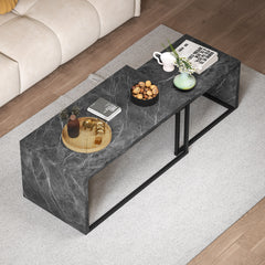 Coffee Tables Set of 2, Industrial Nest of Tables with Metal Frame for Living Room Bedroom, Dark Grey Marble Effect