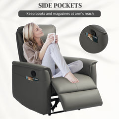 Recliner Armchair with Thick Padded Spring Cushion, Microfibre Manual Reclining Chair with Adjustable Leg Rest, Side Pockets for Living Room, Bedroom, Light Grey