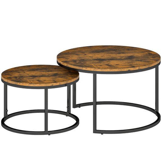 Fynco - Set of Two Wood-Effect Stacking Tables - Rustic Brown
