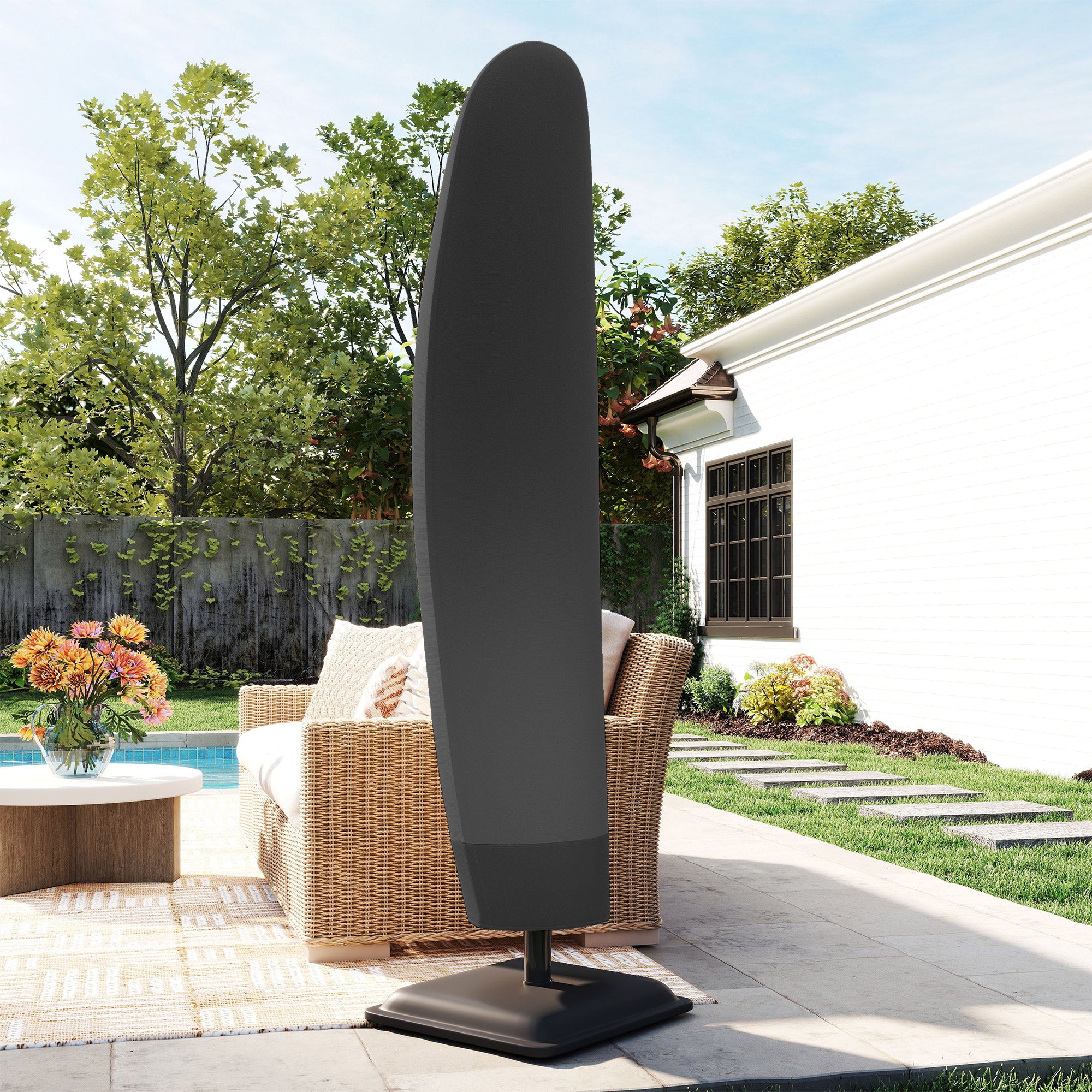 Fynco - Parasol Cover, 600D Oxford Cantilever Umbrella Cover Fit for 2-4m Parasol, Banana Umbrella Protector with Zipper for Outdoor Garden, Patio, Black