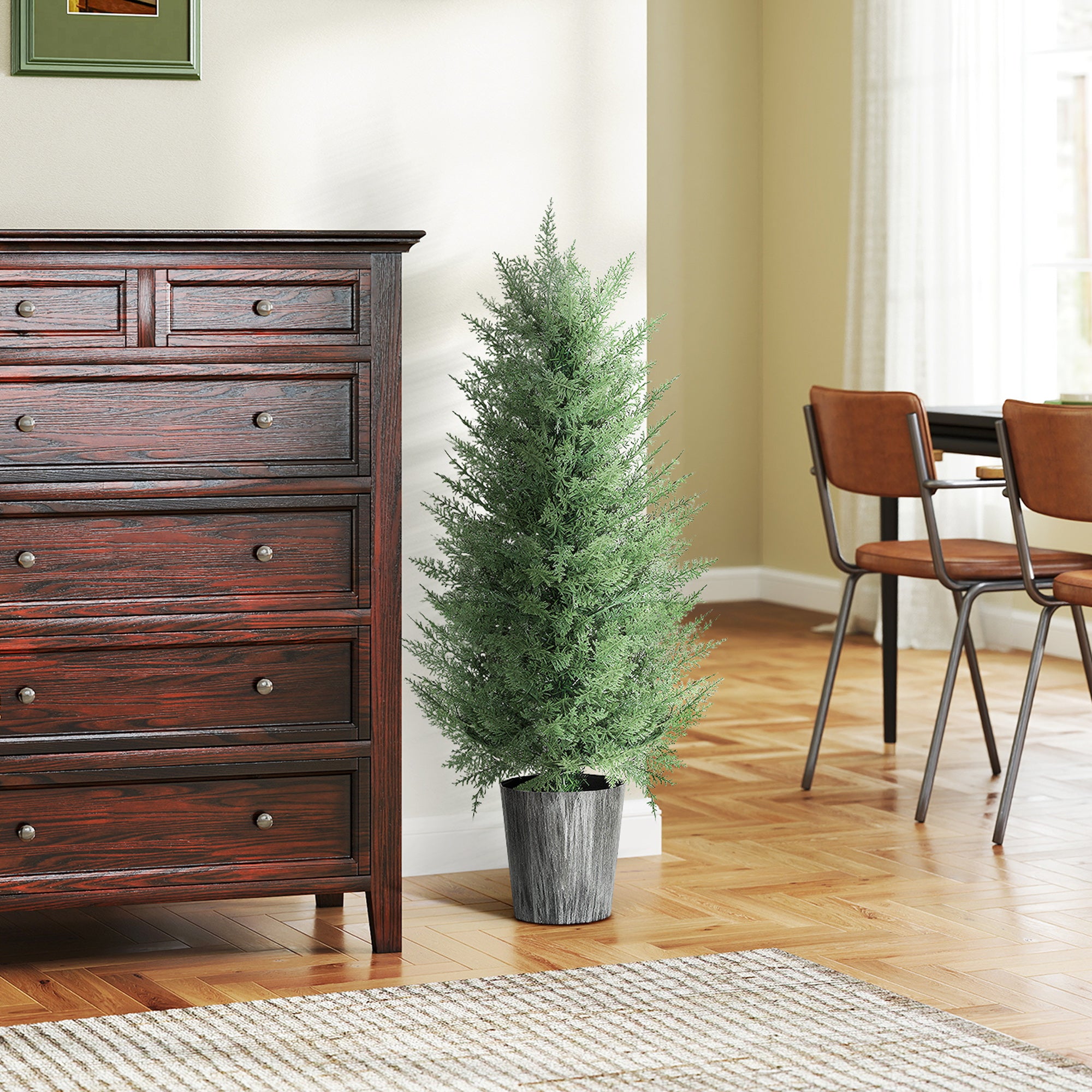 Fynco - 90cm Artificial Cypress Trees Set of 2, UV Resistant Artificial Plants with Decorative Pot, Fake Plants for Indoor Outdoor Decor, Green