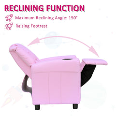 Kids Recliner Chair, PU Leather with Adjustable Backrest, Footrest, Padded Headrest, Pink