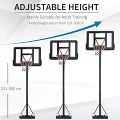 Portable Basketball Hoop Stand 231-305cm Height Adjustable w/ Moving Wheels
