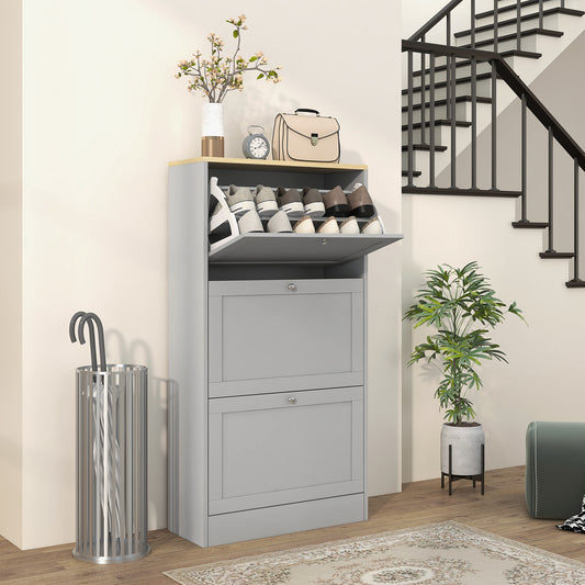 Fynco - Modern Compact Three-Drawer Shoe Storage Cabinet - Grey