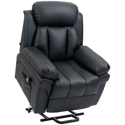Fynco - Power Lift Chair Recliner for Elderly, Electric Recliner Chair, Overstuffed Faux Leather Riser and Reclining Armchair with Remote Control, Side Pockets, for Living Room, Black