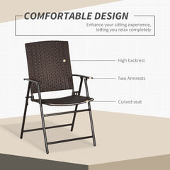 Set of Four Folding Rattan Seat Chairs - Brown