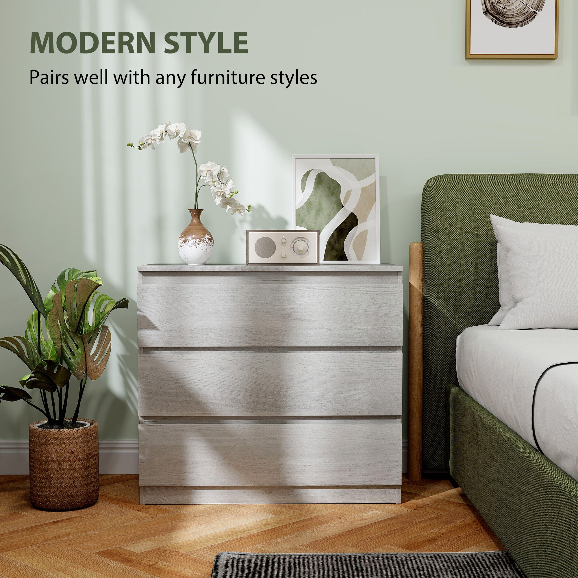 Chest of Three Drawers - Grey Wood Effect