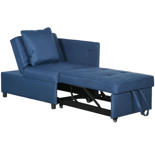 Convertible Single Sofa Bed with Thick Padded Seat, 3-in-1 Multi-Functional Sleeper Chair Bed with Magazine Pocket, for Living Room, Blue