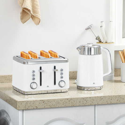 Electric Kettle and Toaster Set, 3000W 1.7L UK Strix Thermostat Rapid Boil Jug Kettle with Limescale Filter, Cool Touch Body, 4 Slice Toaster with 7 Browning Controls, Crumb Tray, White