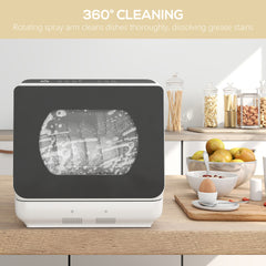 Table Top Dishwasher with Built-in 6L Water Tank, Mini Countertop Dishwasher with 6 Programs, 4 Place Settings, Black