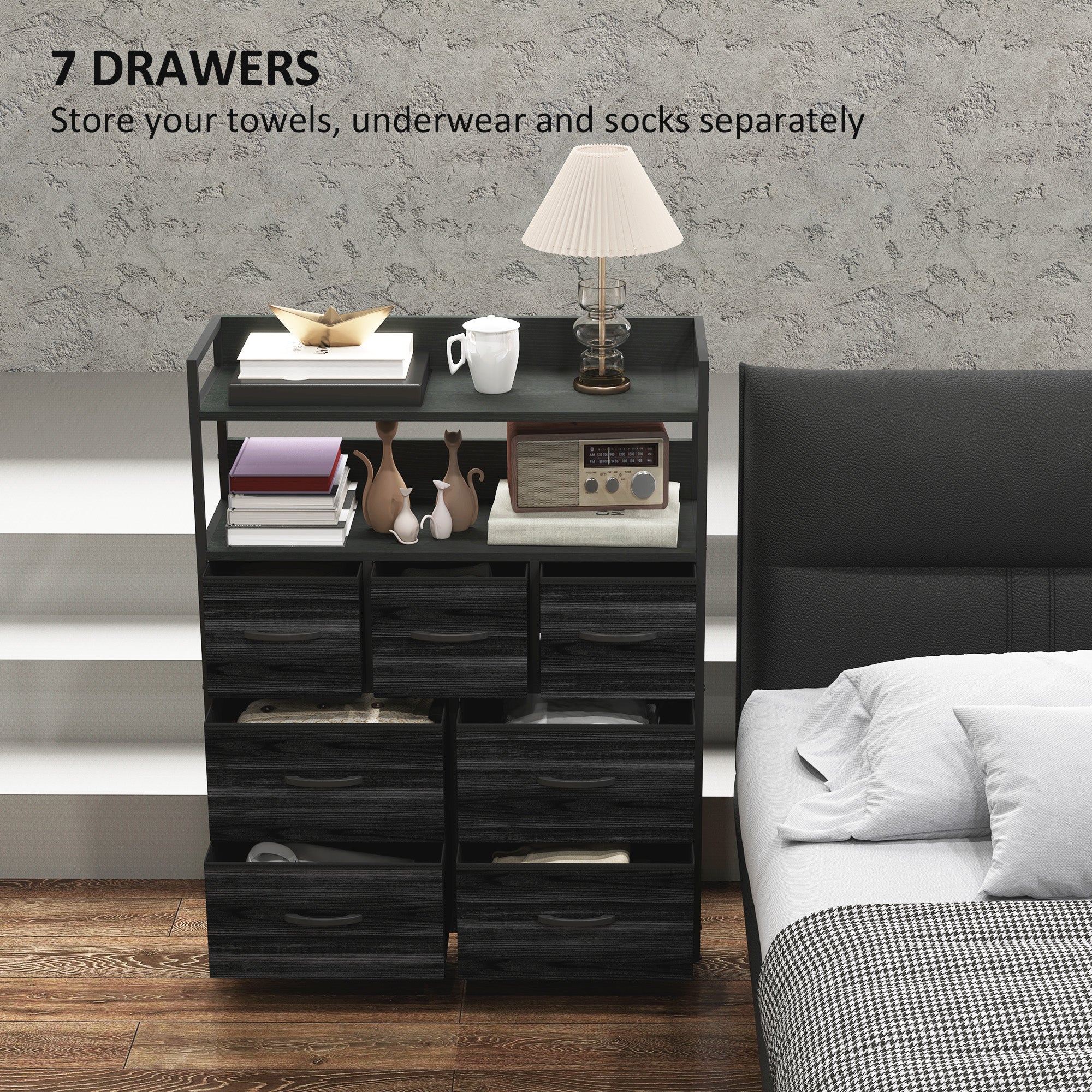 Rustic Chest of Seven Fabric Drawers - Black