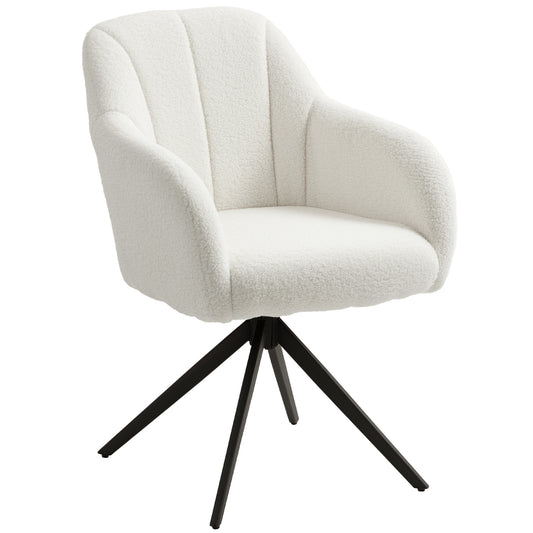360 Degree Swivel Accent Chair, Teddy Fleece Fabric Armchair, Upholstered Tufted Vanity Chair with Steel Legs for Living Room, Bedroom, Home Office, White