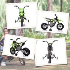 AIYAPLAY 12V Kids Electric Motorbike, Kids Electric Ride on motorcycle w/ Twist Grip Throttle, Training Wheels, Green