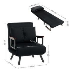 4-in-1 Velvet-Feel Single Chair Bed, with Pillow - Black